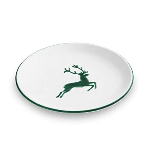 GMUNDNER KERAMIK Dessertteller, Durchmesser: 20 cm, Grüner Hirsch, handgemachte Keramik aus Österreich