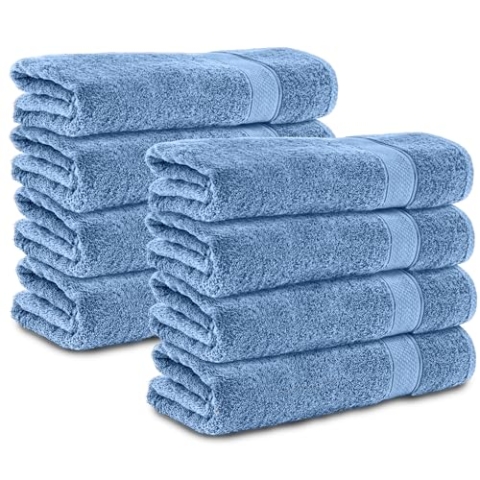 Komfortec 8er Duschtücher 70x140 cm Set aus 100% Baumwolle, 470g/m², Frottee, Weich, Hellblau