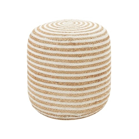 Beliani Pouf Jute/Baumwolle beige/weiß gestreift rund ⌀ 40 cm Boho Stil Resafa