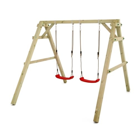 WICKEY Kinderschaukel Schaukelgestell Sky Dancer Prime - Schaukel rot & Gestell Holz, Outdoor Schaukelgerüst, Doppelschaukel, Holzschaukel für Kinder im Garten