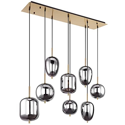 Globo Mehrflammige Rauchglas Balkenpendelleuchte Wohnzimmer 100 cm BLACKY, Metall Messing