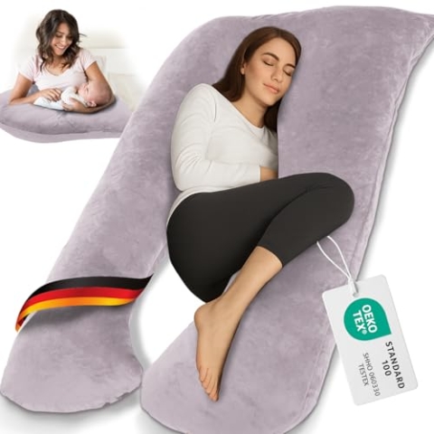 ELONEO Schwangerschaftskissen XXL, Seitenschläferkissen mit Bezug, Pregnancy Pillow extra groß in U Form, Stillkissen mit weichem, abnehmbarem und waschbarem Bezug, rosa