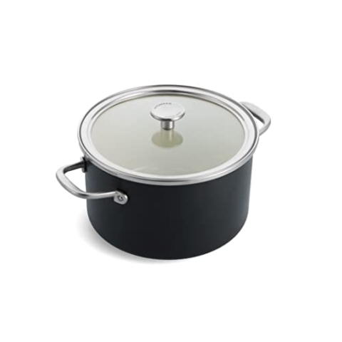 KitchenAid Steel Core Enamel Kochtopf mit Deckel (24cm/6l), deutsche Emaille, Induktionsgeeignet, backofenfest, spülmaschinenfest, Schwarz Matt