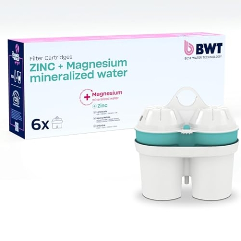 BWT Filterkartuschen ZINC & MAGNESIUM MINERALIZED WATER | Filterkartusche für Wasserfilter | Wasserfilterkartuschen | Filtert Trinkwasser | Filtert Kalk, Chlor, Blei & Kupfer | 6 Stück im Set