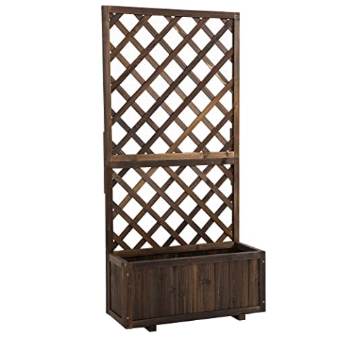 Outsunny Hochbeet Pflanzenkasten mit Rankgitter, Spalier Pflanzkübel, Blumenkasten Holz, 72,5x31,5x149,5cm für Garten Balkon Terasse, Blumenkübel für Kletterpflanzen, Blumen, Braun