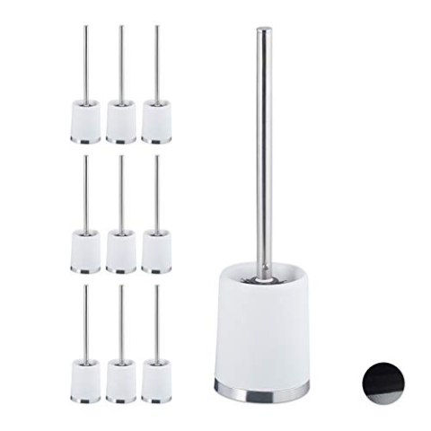 10 x WC-Garnitur, Kunststoff WC-Bürstenhalter mit Toilettenbürste, stehend, wechselbarer Bürstenkopf, 37 cm, weiß