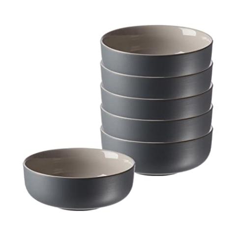 Ritzenhoff & Breker Müslischalen Jasper, Grau, 6er Set, ø 14 cm, 500 ml, Steinzeug, Schalen mit Soft-Touch-Haptik & farbiger Matt-Glasur