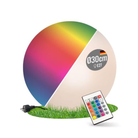 8 seasons design LED Kugelleuchte 30 cm, Shining Globe (weiß) – E27, RGB Farbwechsel, dimmbar, mit Fernbedienung – Kugellampe für außen (Garten, Terrasse & Balkon) und innen - robust & langlebig
