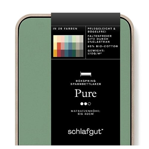 Schlafgut Pure Boxspring Spannbettlaken 180x200cm bis 200x220cm Green Mid, Spannbetttuch aus weicher Biobaumwolle