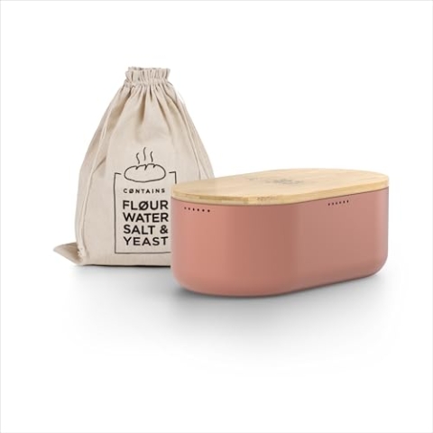 LARS NYSØM Brotkasten I Brotbox aus Metall mit Brotsack aus Leinen für langanhaltende Frische I Brotdose mit hochwertigem Bambusdeckel verwendbar als Schneidebrett I 36x19x13cm (Brick Red)