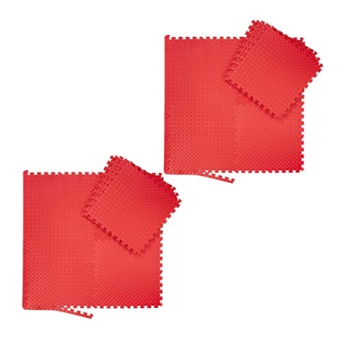 Relaxdays 16 x Bodenmatte, Schmutzmatten für Fitness & Fitnessgeräte, mit Randstücken, Eva, Fläche 6 m², BxT 60x60 cm, rot