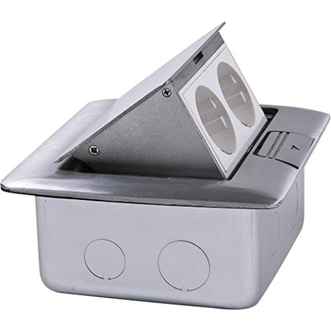 LEDmaxx ALU1X2S A, Einbaudose 2-fach Schuko Steckdose Edelstahl für Boden und Wand versenkbar, 2000, 14.6 x 12 x 6.5 cm
