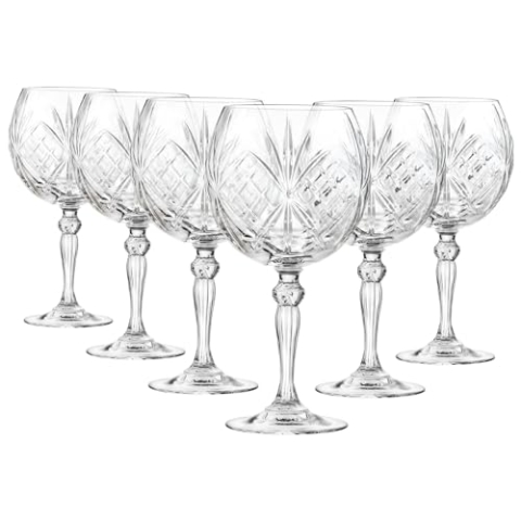6x 650ml Melodia Gin-Gläser - Groß Langer Stiel Schüsselförmig G&T Cocktail Trinken Copa Tonic Glas Geschenkset - Von RCR Crystal