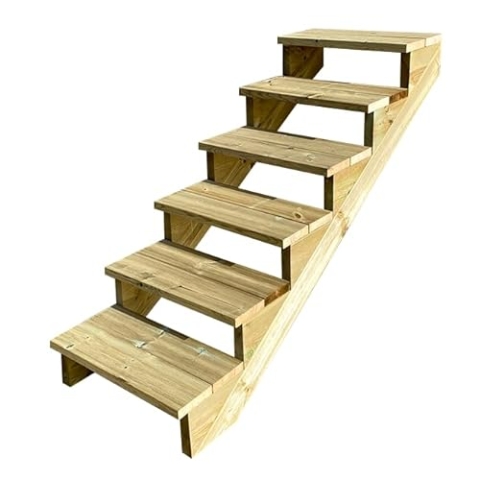 Außentreppe Holz, 2 bis 7 Stufen, fertiges Set, Gartentreppe aus Holz, für Garten, Balkon und Terrasse (6 Stufen ohne Setzstufen, 80cm)