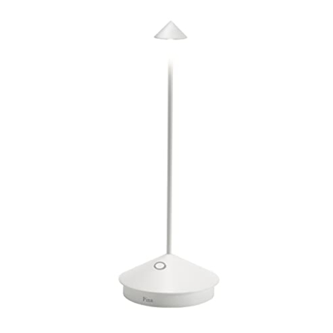 Zafferano, Pina Pro Lampe, Wiederaufladbare und Kabellose Tischlampe mit Touch Control, Geeignet für den Innen- und Außenbereich, Dimmer, 2700 K, Höhe 29 cm, Farbe Weiß