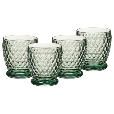 Villeroy & Boch Boston Coloured Becher Green 4er Set, 330 ml, Farbige Trinkgläser mit Facettenmuster, Becher aus Kristallglas für Heiß- und Kaltgetränke, Spülmaschinengeeignet, Grün