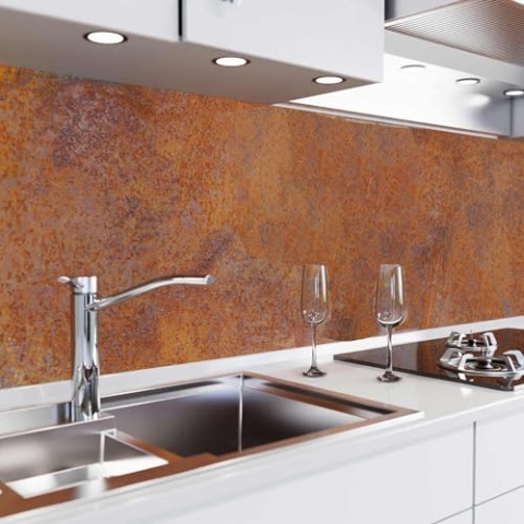 danario Küchenrückwand selbstklebend - Matt - Spritzschutz Küche - versteifte PET Folie - 0,37 mm - Rost - 60cm x 80cm