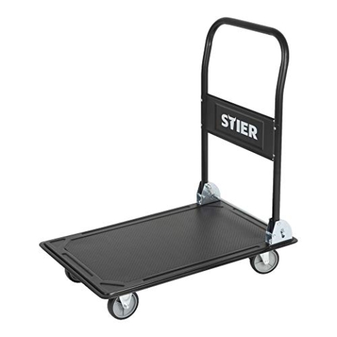 STIER Plattformwagen, Klappbar, Tragkraft 150 kg, Ladefläche 735 x 470 mm, Transporthilfe mit Lenkrollen, Rollwagen mit Antirutsch Beschichtung, stabil und sicher