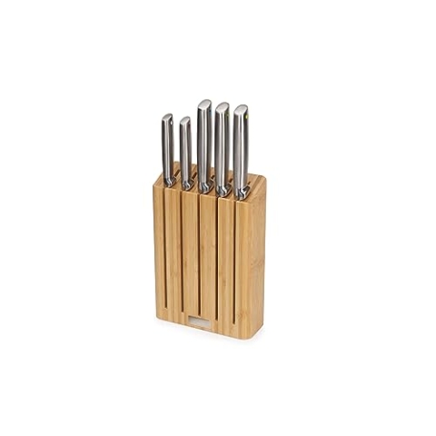 Joseph Joseph Elevate Küchenmesser 5-teilig. Set, Japanische Edelstahl Scharfe Messerset, mit Bambus Messerblock, mit Kochmesser, Schälmesser