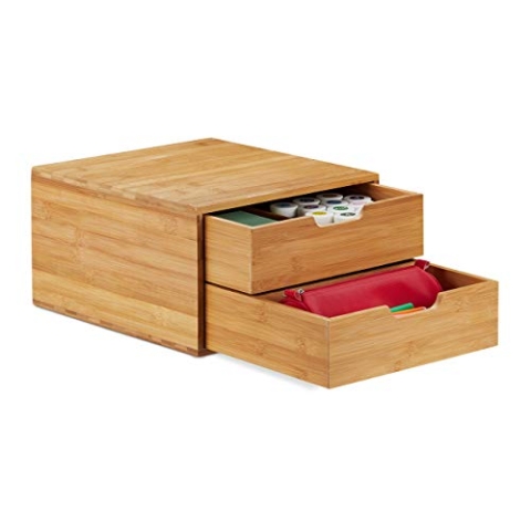 Relaxdays, Natur Schubladenbox Bambus, Schubladen Organizer, natürliche Optik, Tischorganizer Büro, HBT: 18 x 30 x 31 cm, 2