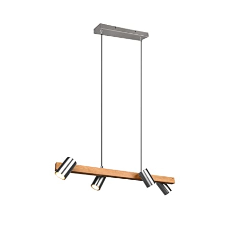 Trio Leuchten Pendelleuchte Marley 312490407, Metall Nickel matt, Holz, exkl. 4x GU10