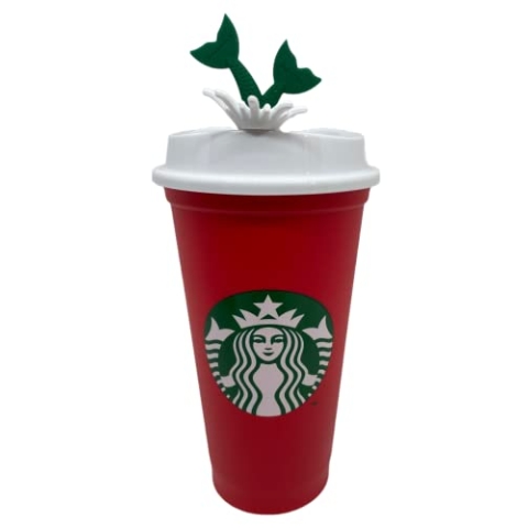 STARBUCKS Weihnachts-Sirenen-Schwanz-Stopper Mit Rotem Wiederverwendbarem Reisebecher, Größe M, 473 ml