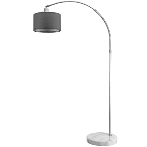 MONZANA® Bogenlampe Stoffschirm Marmorfuß 150-175 cm Höhenverstellbar Fußschalter Schwenkbar E27 Wohnzimmer Schlafzimmer Stehlampe Standleuchte Grau
