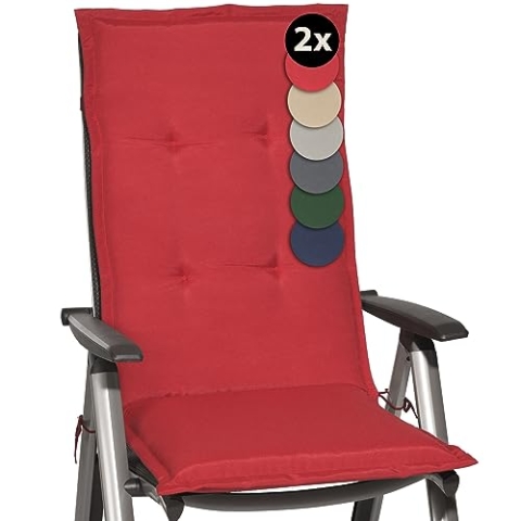 Beautissu 2er Set Gartenstuhlauflage 120x50x6 cm Loft HL Rot – Hochlehner Polster Auflage, Sitzpolster & Sitzkissen für Hochlehner Gartenmöbel - Weiche Stuhlauflage mit Schaumkern Füllung