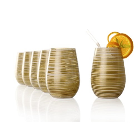 Stölzle Lausitz Gläser TWISTER 465 ml Weiß-Gold I Trinkgläser 6er Set I Gläser-Set spülmaschinenfest I hohe Stoßfestigkeit I Universalgläser als Wassergläser Saftgläser Longdrinkgläser