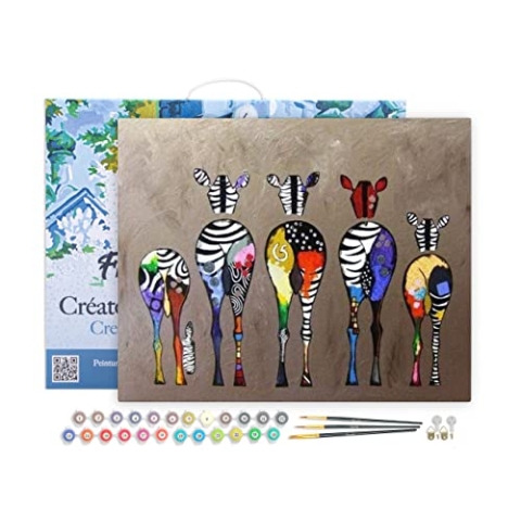 Figured'Art Malen Nach Zahlen Erwachsene Mit Rahmen Zebras von hinten - Paint by Numbers Basteln DIY Bastelset 40x50cm Leinwand gespannt auf Holzrahmen