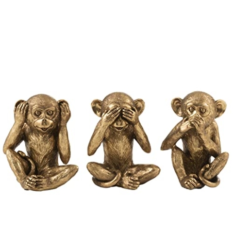 J-Line AFFE HÖREN/SEHEN/Schweigen ANTIK Gold 3 Sortiert (3er Set)