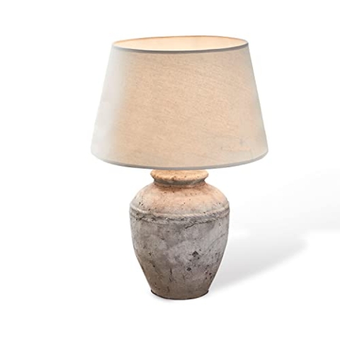 LOBERON® Tischlampe Mosnay, Leinen, Kunststoff, Keramik, Eisen, H/Ø ca. 58/30 cm, beige/antikgrau