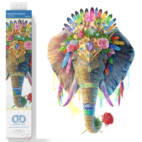 DIAMOND DOTZ DD11.002 - Original 5D Diamond Painting Set Boho Elefant, Kreativset mit 13.596 Diamant Mosaiksteinen, Malset ca. 41x51 cm, DIY Komplettset für Erwachsene und Kinder ab 8 Jahren