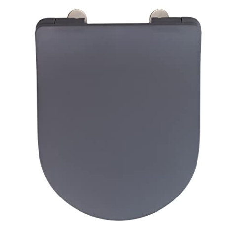 WENKO WC-Sitz Mod. Sedilo matt Grau, flacher Toilettensitz mit Absenkautomatik, hygienischer WC-Deckel mit Fix-Clip Befestigung, aus antibakteriellem Duroplast