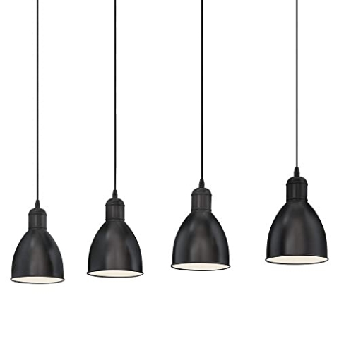 EGLO Pendellampe Priddy, 4 flammige Vintage Pendelleuchte im Industrial Design, Retro Hängelampe aus Stahl, Farbe: Schwarz, weiß, Fassung: E27