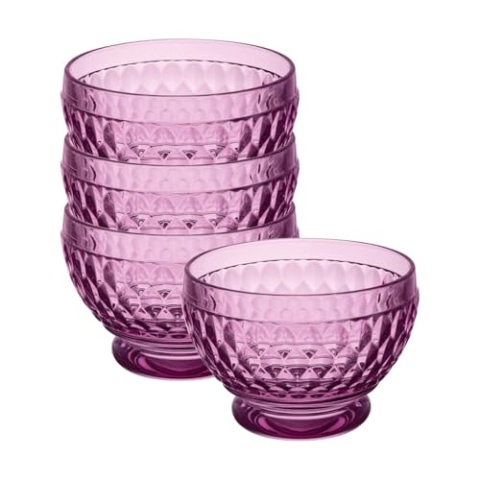 Villeroy & Boch Boston Berry Dessertschalen 4er Set, 430 ml, Schale aus Kristallglas für Obst und Snacks, Spülmaschinengeeignet, Rosa