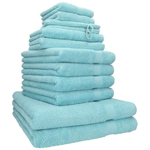 Betz Premium 12er Frottier Handtuch-Set - 2 Liegetücher - 4 Handtücher - 2 Gästetücher - 2 Seiftücher - 2 Waschhandschuhe - Ocean