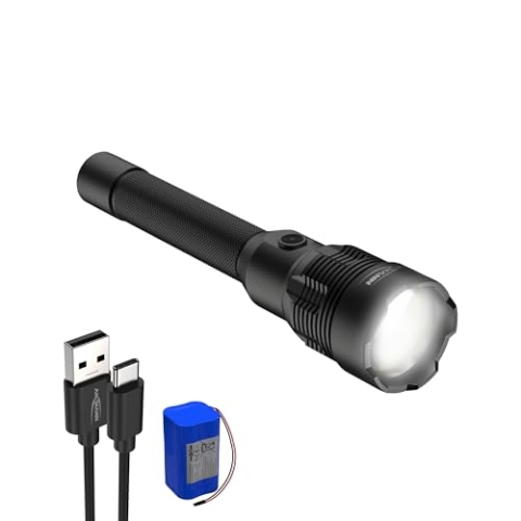 Ansmann Hochwertige, wiederaufladbare Profi LED Taschenlampe, mit robustem, wassergeschütztem Gehäuse -bis zu 12.000 Lumen, starke Helligkeit bis 165m