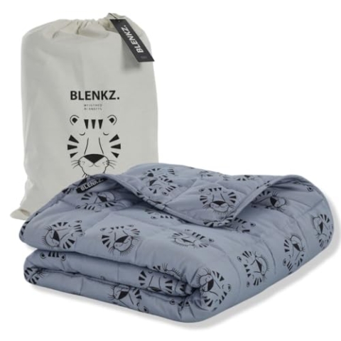 BLENKZ. Gewichtsdecke Kinder 5 kg – 140x200 cm | Entspannungsdecke mit Baumwoll-Oberfläche – Oeko-TEX Zertifiziert – Design Tigergesicht Blau(Tigergesicht Blau, 5kg-140x200cm)