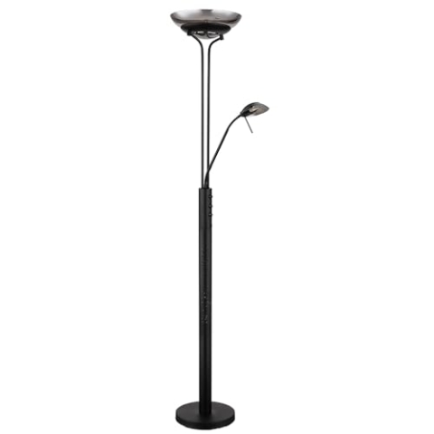 GLOBO LED Deckenfluter Stehlampe Wohnzimmerlampe Standleuchte Schlafzimmerlampe, Metall Glas schwarz rauchfarben, Lesespot schwenkbar, H 180 cm