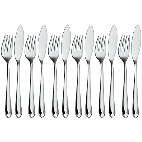 WMF Jette Fischbesteck 12 teilig, Fischset für 6 Personen, Fischgabel, Fischmesser, Cromargan Protect Edelstahl poliert, kratzbeständig