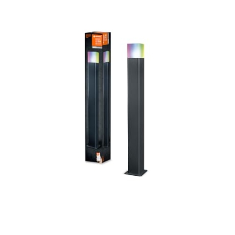 LEDVANCE Smarte LED Aussenleuchte, Stehleuchte mit WiFi Technologie für Außen, RGB-Farben änderbar, Aluminium dunkelgr, 80cm Höhe, Kompatibel mit Google und Alexa Voice Control, SMART+ WIFI CUBE