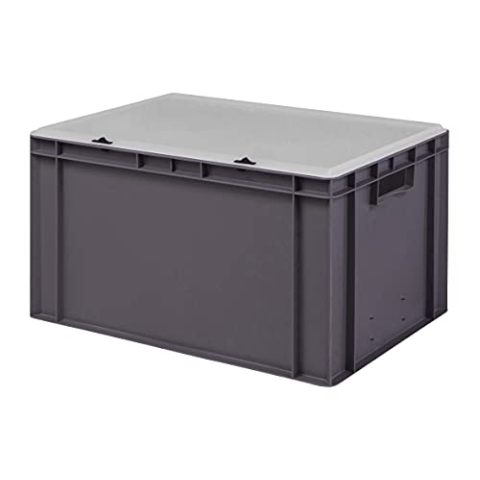 1a-TopStore Design Eurobox Stapelbox Lagerbehälter Kunststoffbox in 5 Farben und 16 Größen mit transparentem Deckel (matt) (grau, 60x40x33 cm)