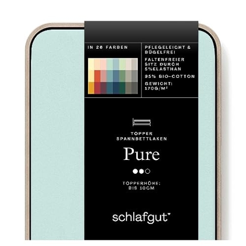 Schlafgut Pure Topper Spannbettlaken 140x200cm bis 160x220cm Petrol Light, Spannbetttuch aus weicher Biobaumwolle