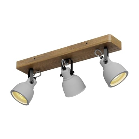 Lindby Deckenlampe Beton Kiefernholz, Deckenstrahler drehbar schwenkbar Spotbalken 3x GU10 ohne Leuchtmittel Strahler Spot Deckenleuchte Küche