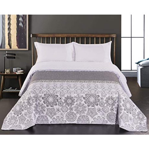 DecoKing 77207 Tagesdecke 220 x 240 cm stahl silber weiß anthrazit Bettüberwurf zweiseitig white steel silver Steppung Alhambra