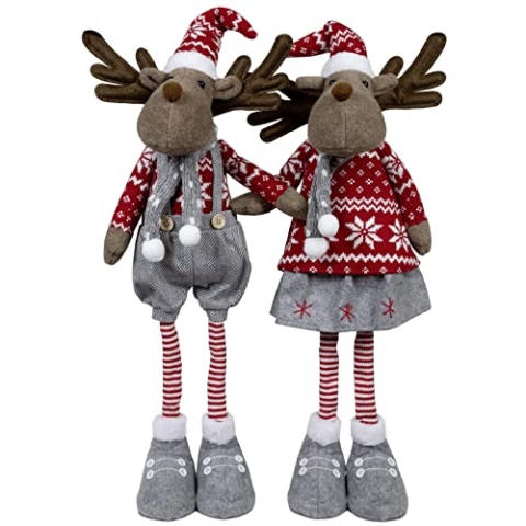 Christmas Paradise XL Deko Weihnachts-Elch 60cm(72cm) im 2er Set Rentier rot-grau