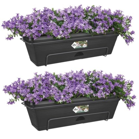 elho Green Basics Balkonkasten Allin 1 - Übertopf für Balkon - 2er Set - 50 cm - Schwarz/Living Schwarz