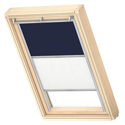 VELUX Original Dachfenster Duo Verdunkelungsrollo für U08, Dunkelblau, mit Grauer Führungsschiene
