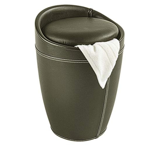 WENKO Hocker Candy Braun in Lederoptik, mit Wäschesack, Badhocker, mit abnehmbarem Wäschesack, 20 l